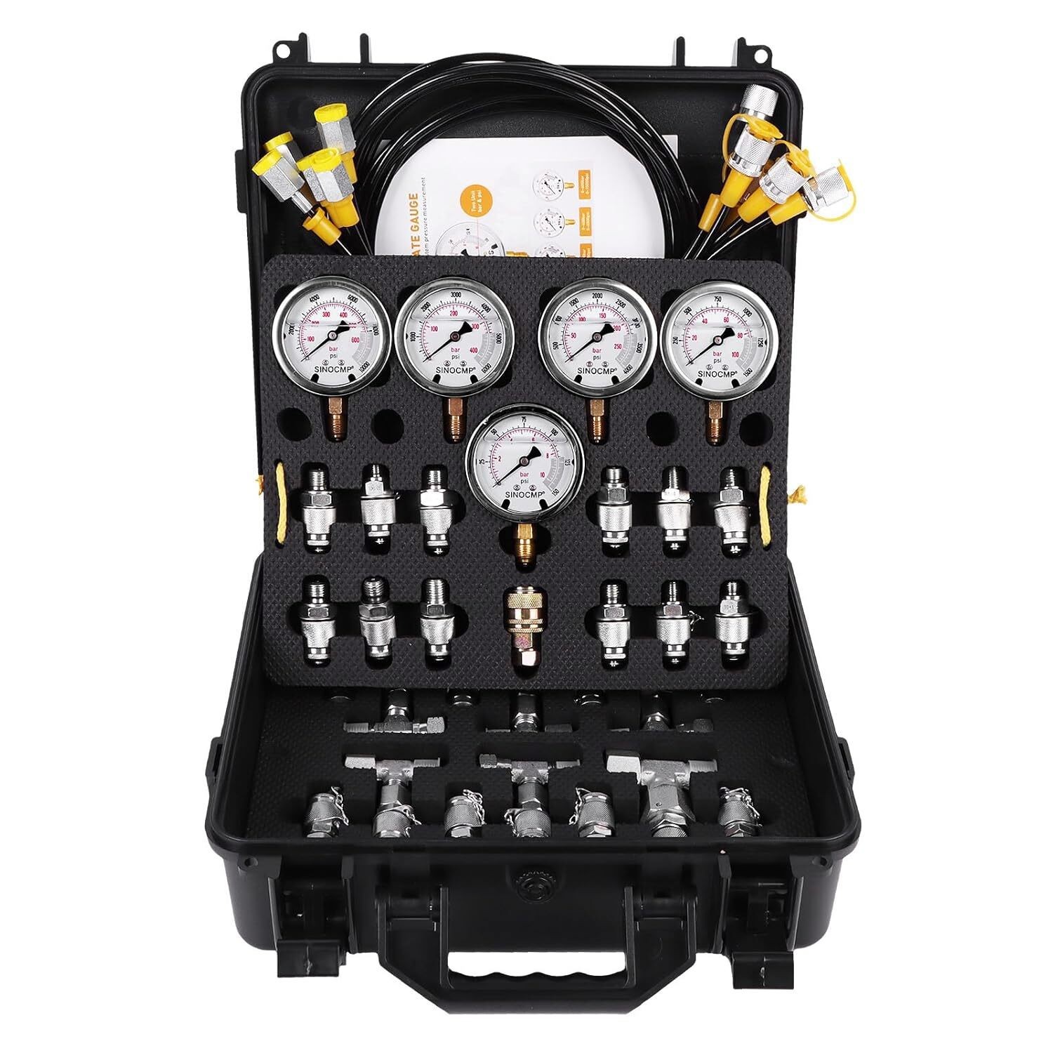 60Mpa Hydraulic Pressure Test Kit 5 Gauges 13 Couplings 14 Tee Connectors 5 Hose