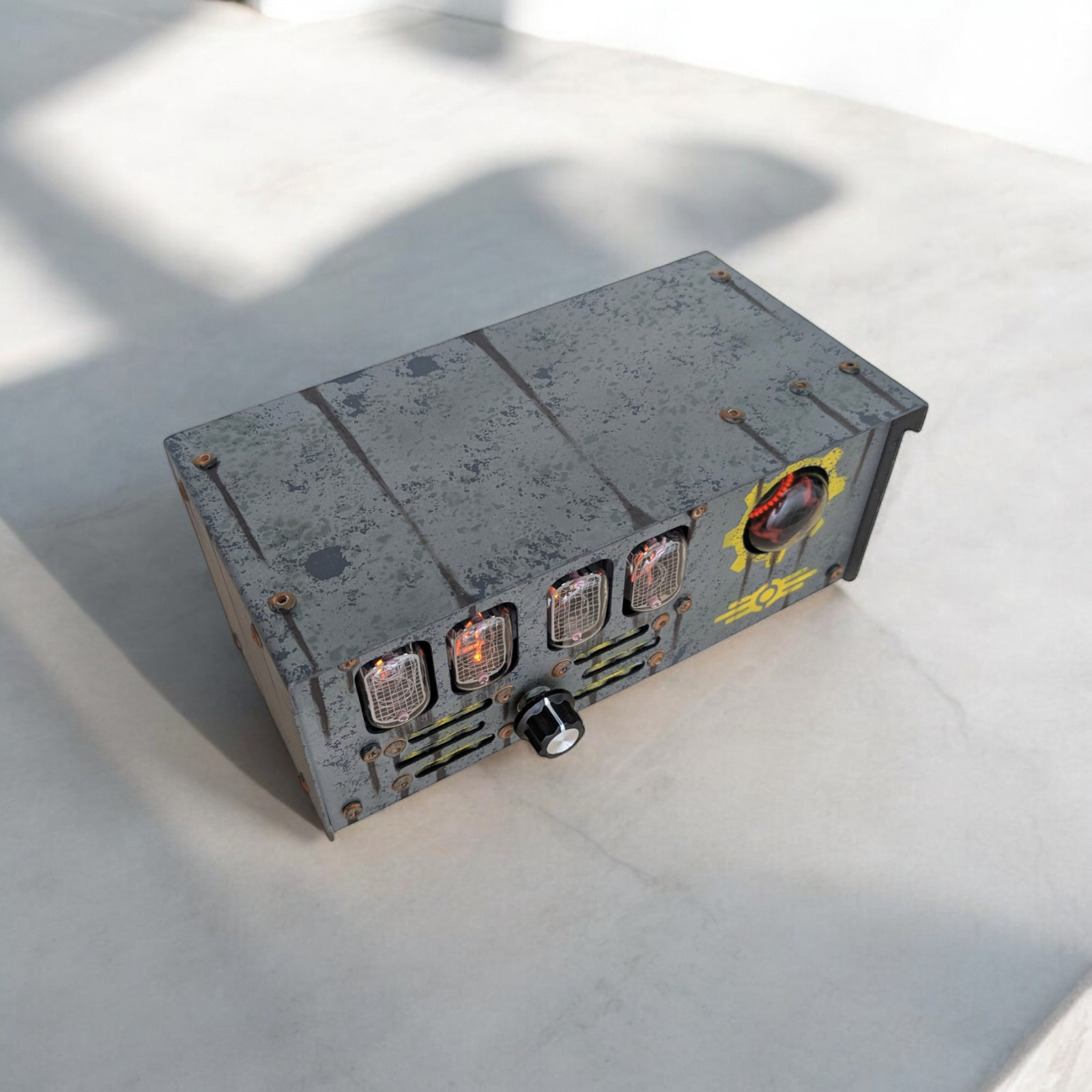 Nixie tube clock with IN-12 tubes and dekatron in metallic case