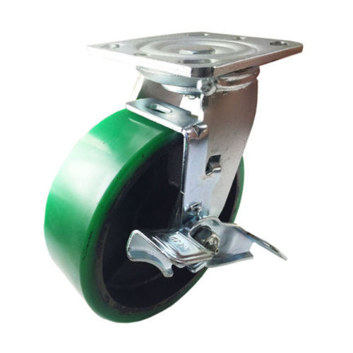 4 Heavy Duty Caster Set 4" 5" 6" Polyurethane on Cast Iron Wheels No Mark Green