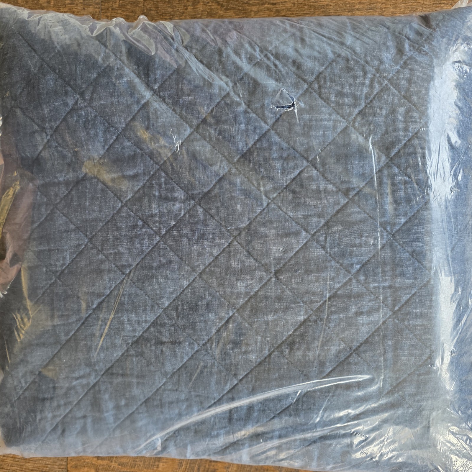 Pottery Barn Belgian Flax Quilt Steel Blue King Diamond No Shams New