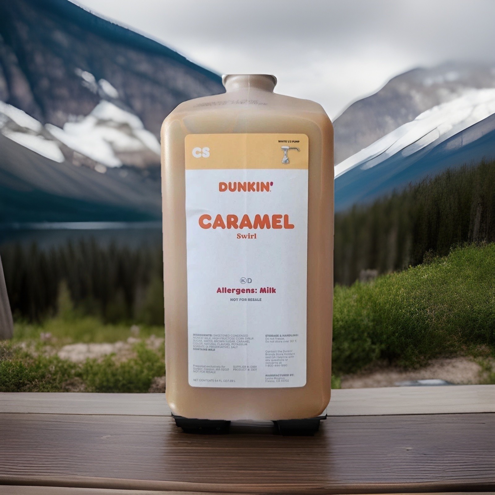 Dunkin Donuts Carmel Swirl Syrup Dunkin’ With New Pump 64 Oz Jug Bottle