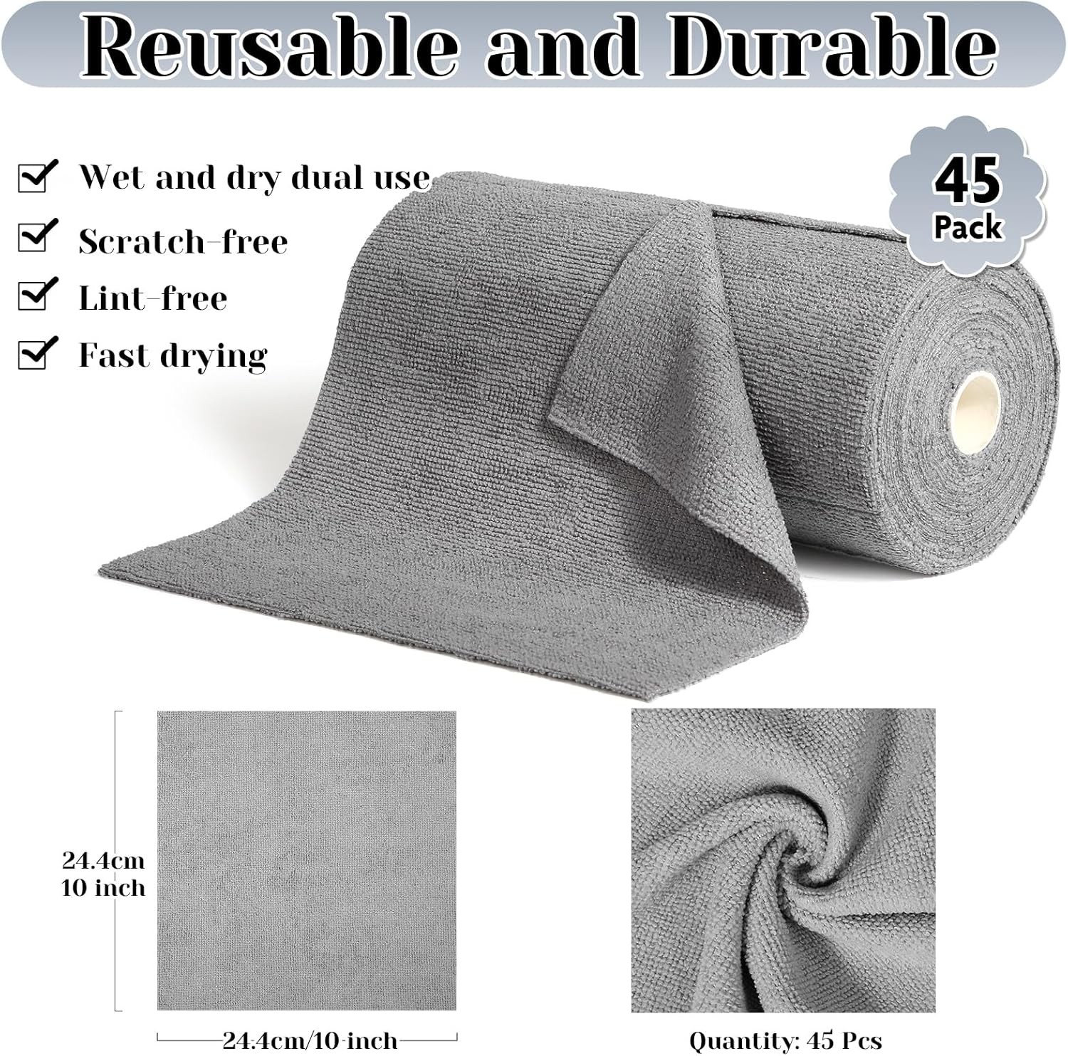 45 Microfiber Towels - Washable Tear Away Rags for All Cleaning Tasks