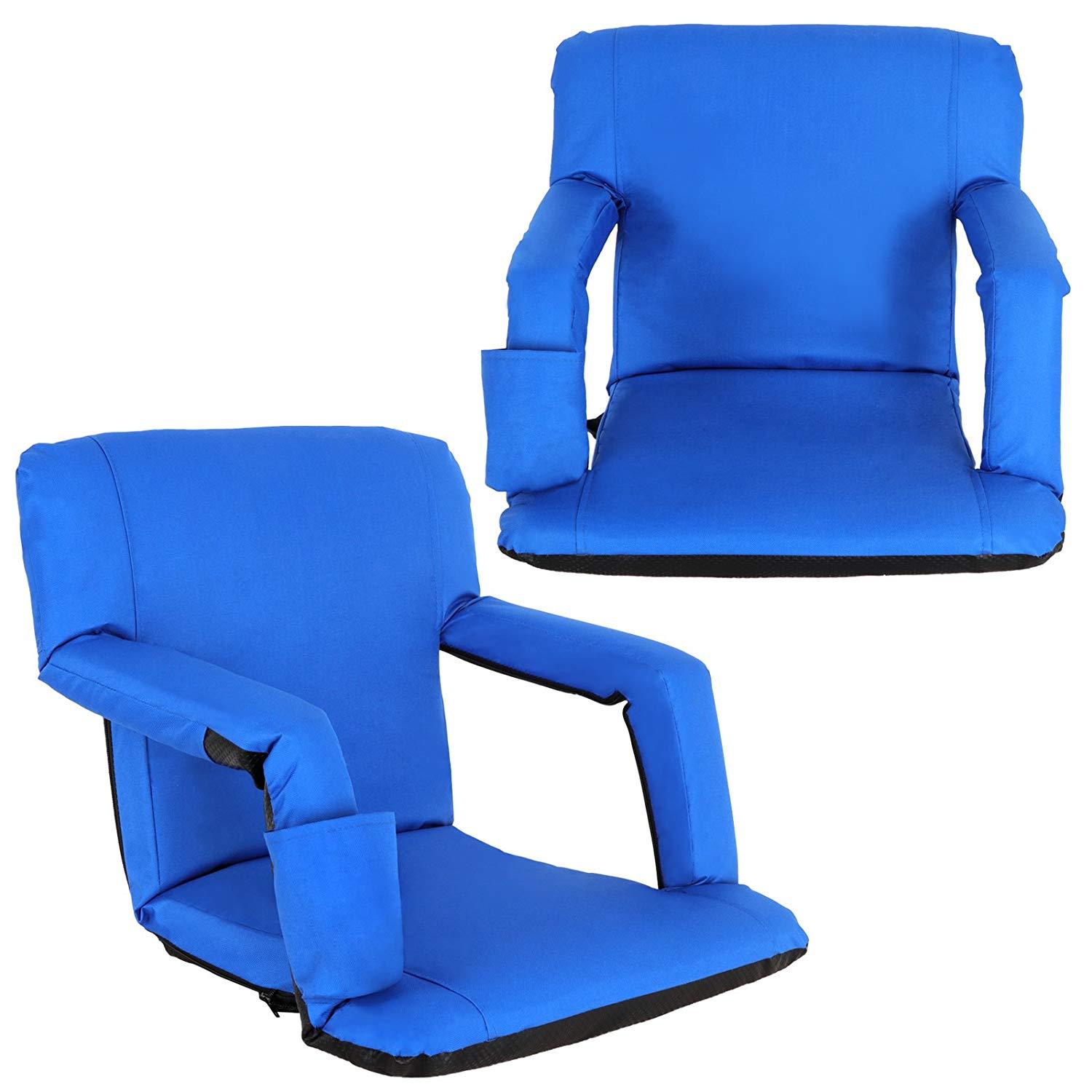 Portable 2 Pieces Stadium Seat Chairs Gym Reclining 5 Adjustable Positions Blue