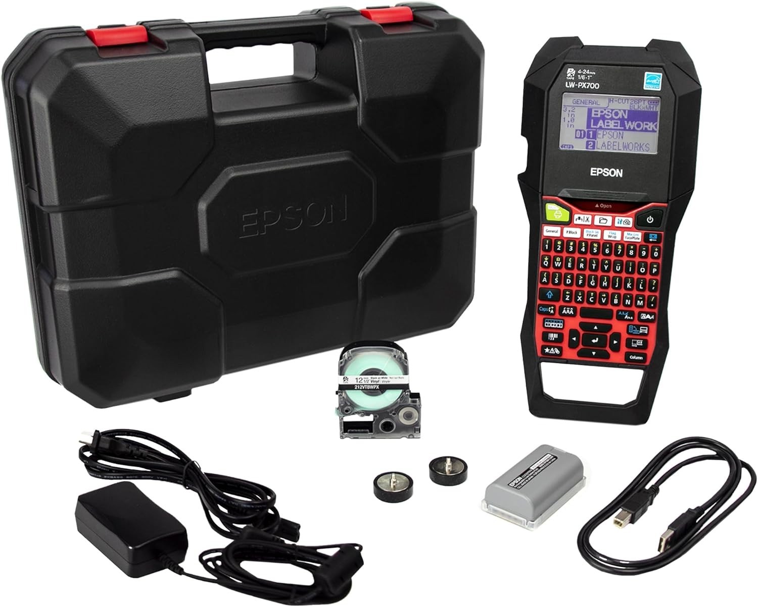 Epson LW-PX700PCD Label Maker & Shrink Tube Printer Bundle Includes Case, Etc.