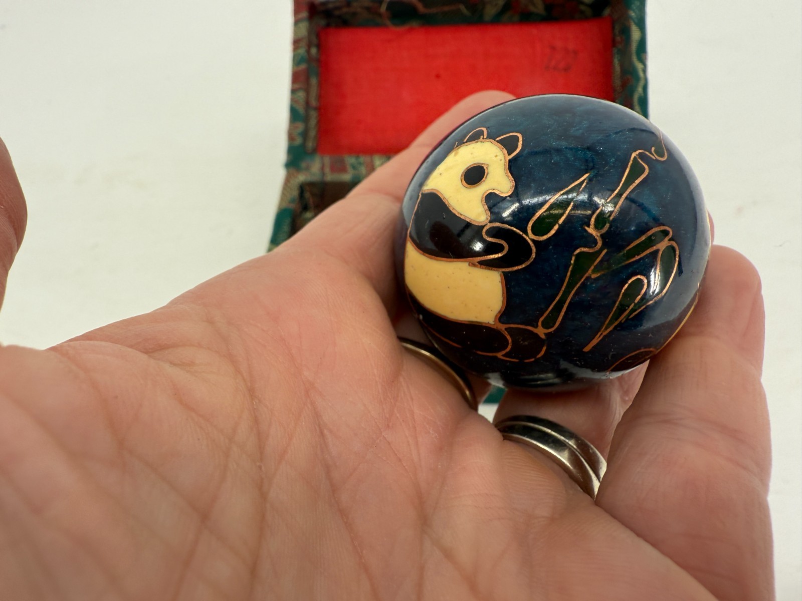 Vintage Chinese Panda Baoding Health Balls Stress Therapy Musical Chimes w/Box