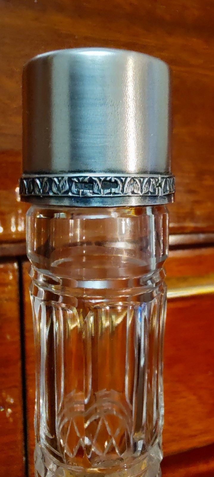 Vintage crystal decanter with sterling silver finial 875°,USSR,height 33 cm