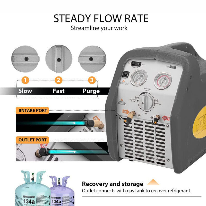 Portable Refrigerant Recovery Machine 3/4HP Single Cylinder 110-120V AC 60Hz