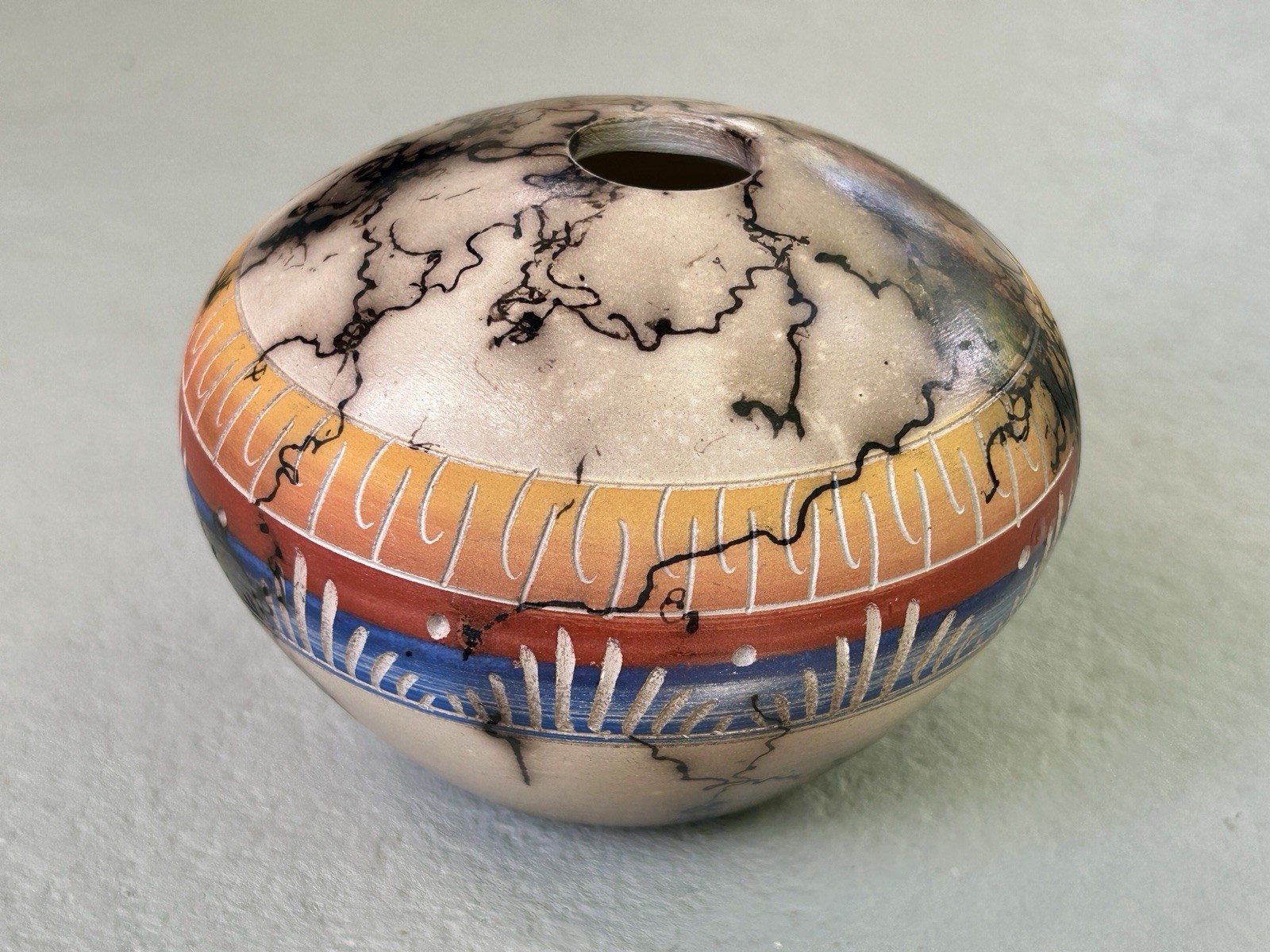 BH Pike Navajo Horse Hair Etchware Seed Pot 3″ x 4″ Signed 1990s Vintage