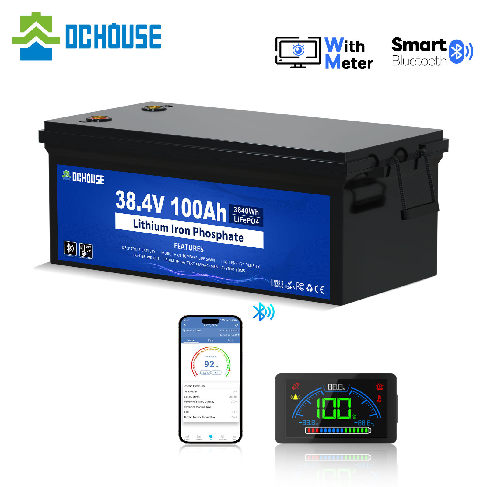 36V 100Ah LiFePO4 Lithium Battery Deep Cycle for Golf Cart Bluetooth，Used