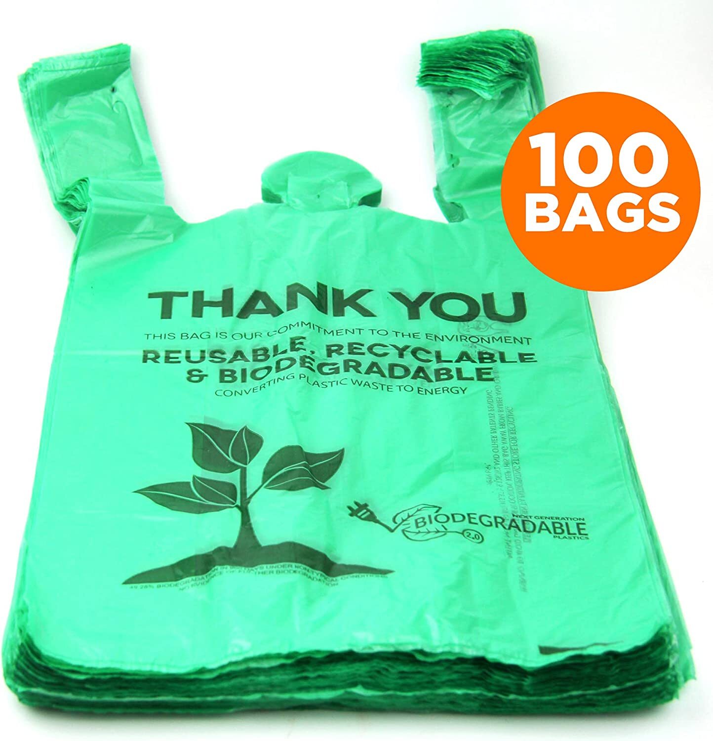 Bags 1/6 Large 22 x 6.5 x 12 Biodegradable T-Shirt Plastic Grocery Shopping Bags