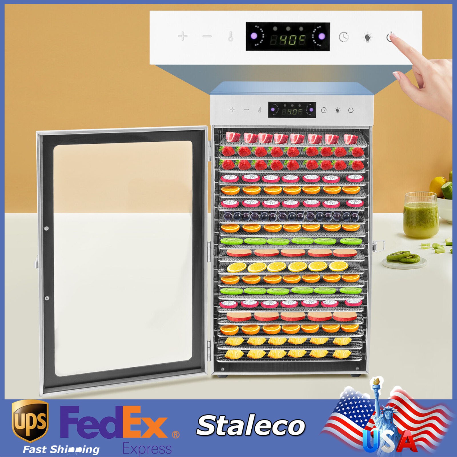 Commercial Dehydrator 18 Stainless Steel Trays Fruit Vegetable Food Dry Machine