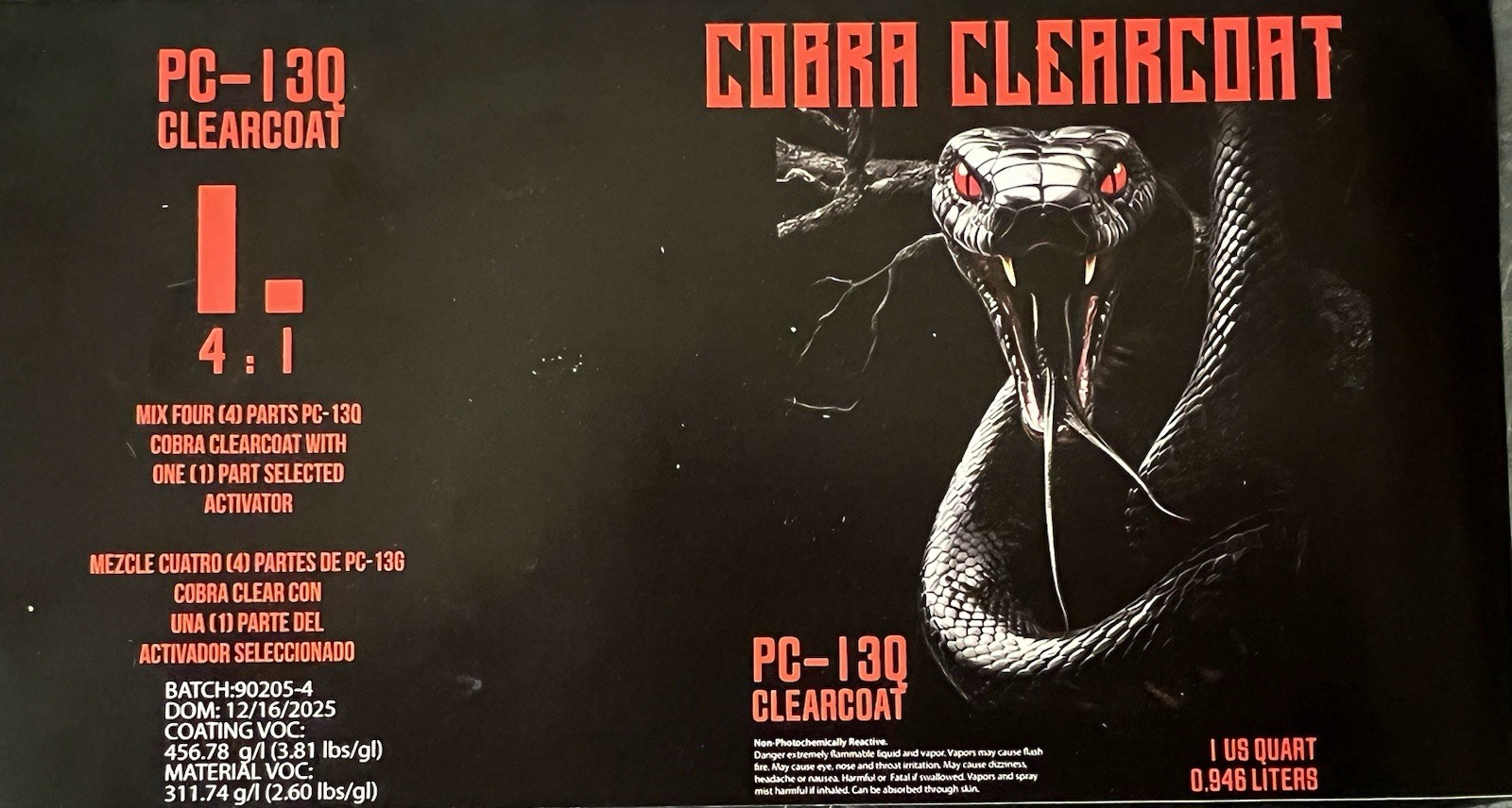 HIGH GLOSS & SOLIDS PROFESSIONAL CLEAR COAT QUART KIT WITH MEDIUM ACTIVATOR 4:1