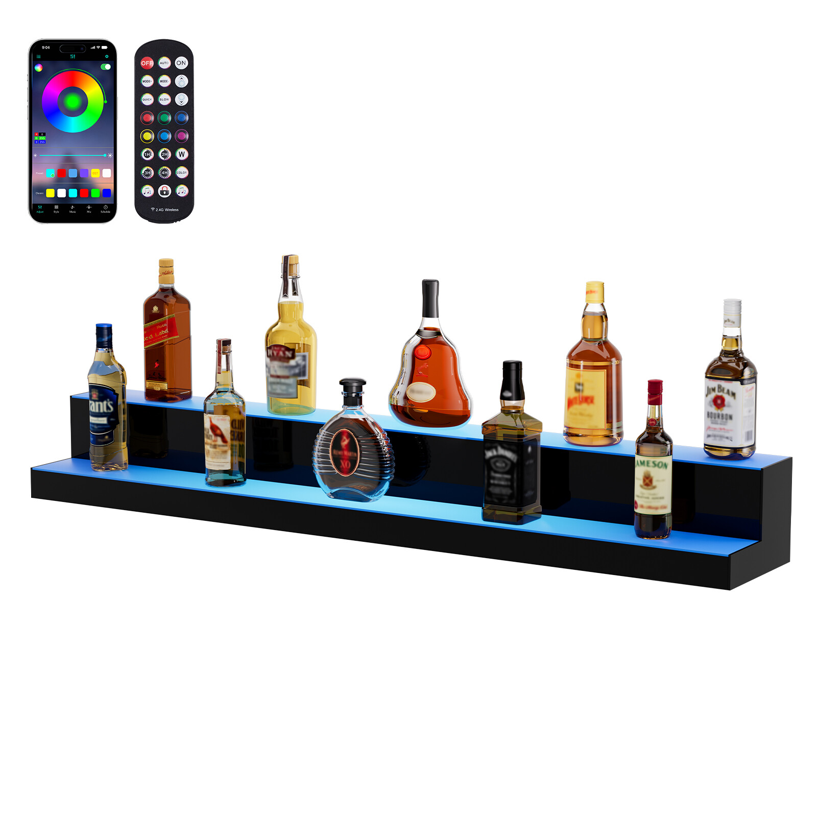 Uimoso LED Lighted Liquor Bottle Display Bar Shelf RF & App Control 48" 2-Step