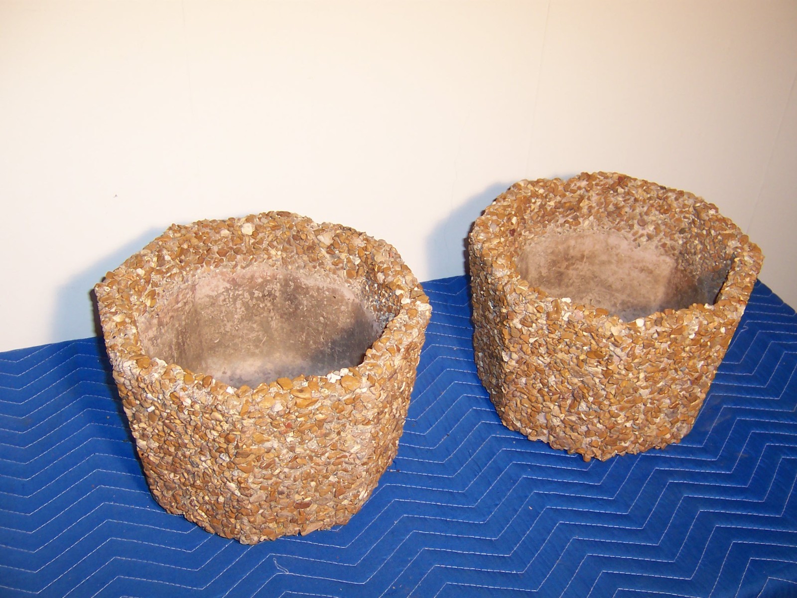 Vintage Exposed Aggregate Octagon Concrete Garden Planters Pair