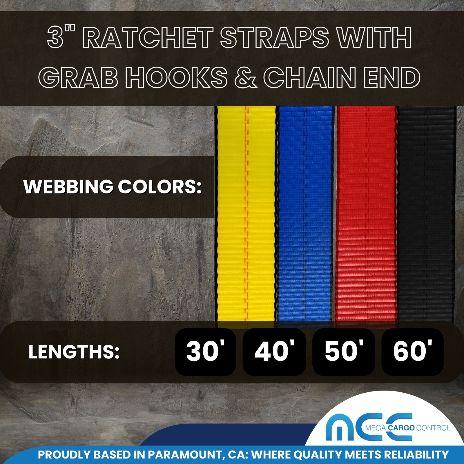 2 Pack 3" x 30' Ratchet Strap w/ Chain Extension Flatbed Truck Trailer Tie Down