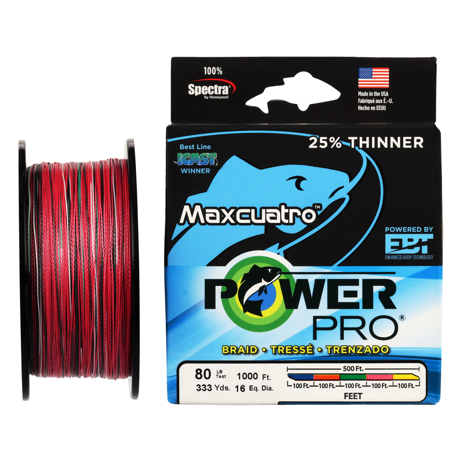 PowerPro MAXCUATRO METERED Braided Fishing Line - 5_Color - 80lb - 500yd (334...