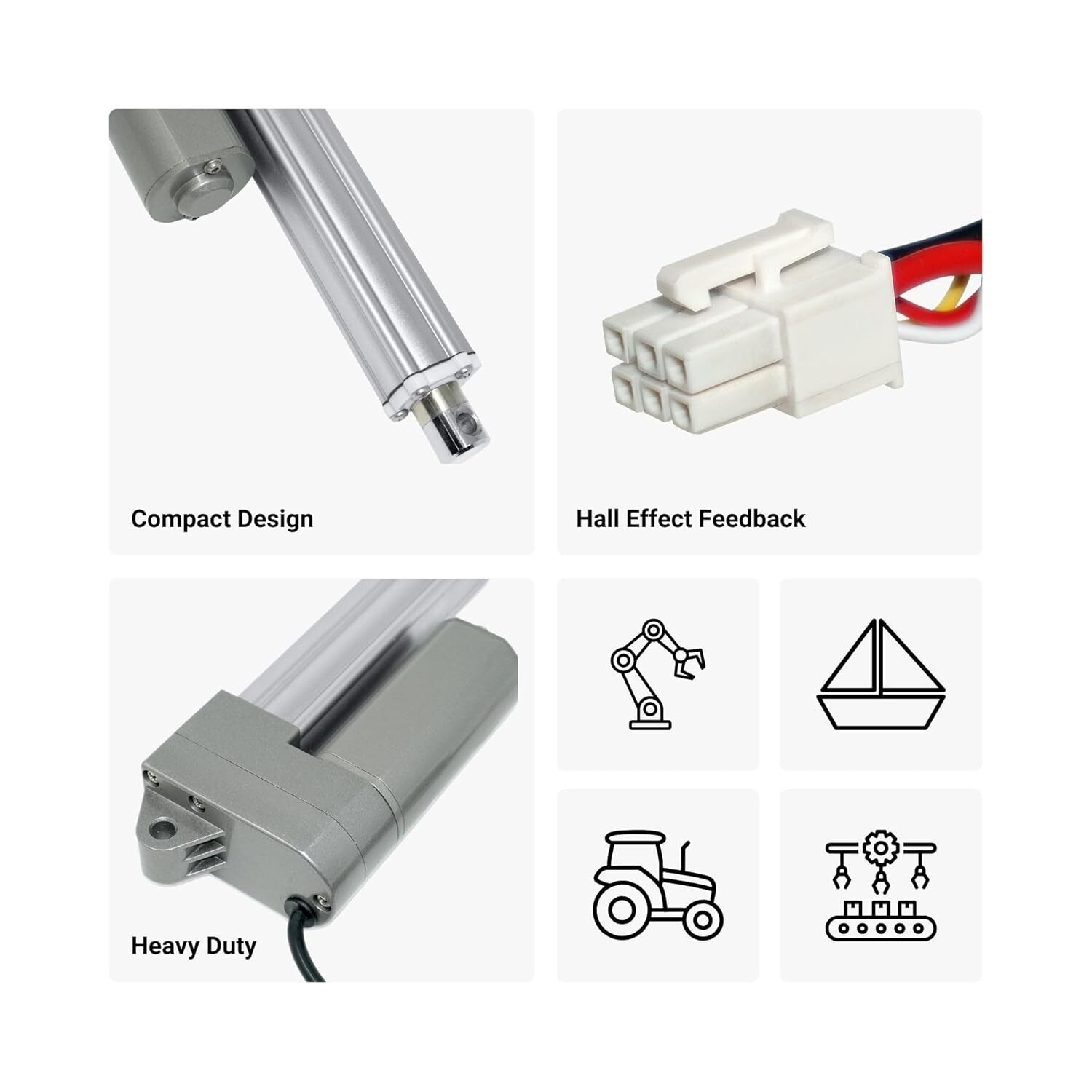 24V Industrial Mini Linear Actuator with Hall Effect (2"-40", 330 lbs), PA-09-HS