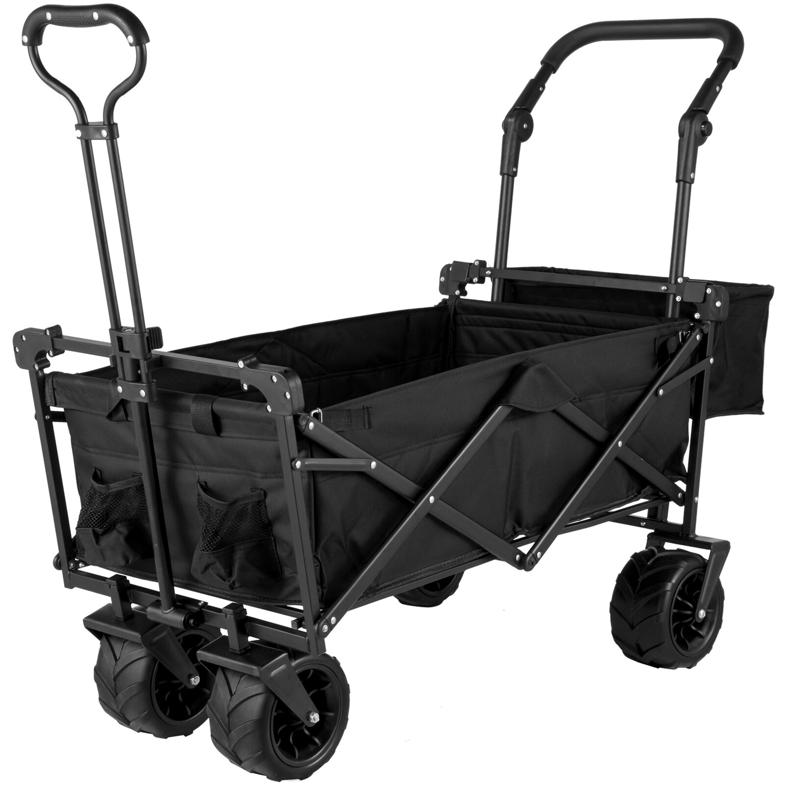 VEVOR Folding Wagon Cart Collapsible Garden Cart w/Canopy 220lbs Big Wheels