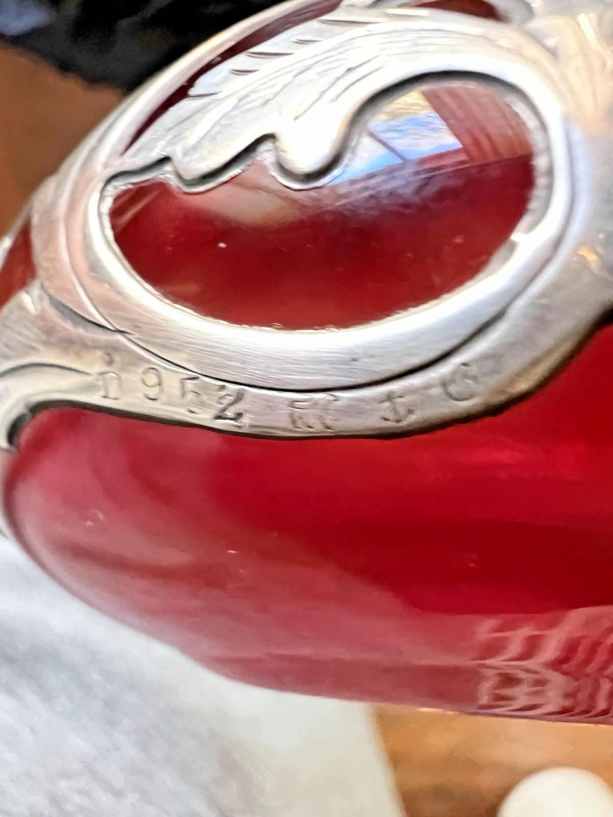 Gorham Perfume D952 Antique Art Nouveau Bottle American Red Glass Silver Overlay