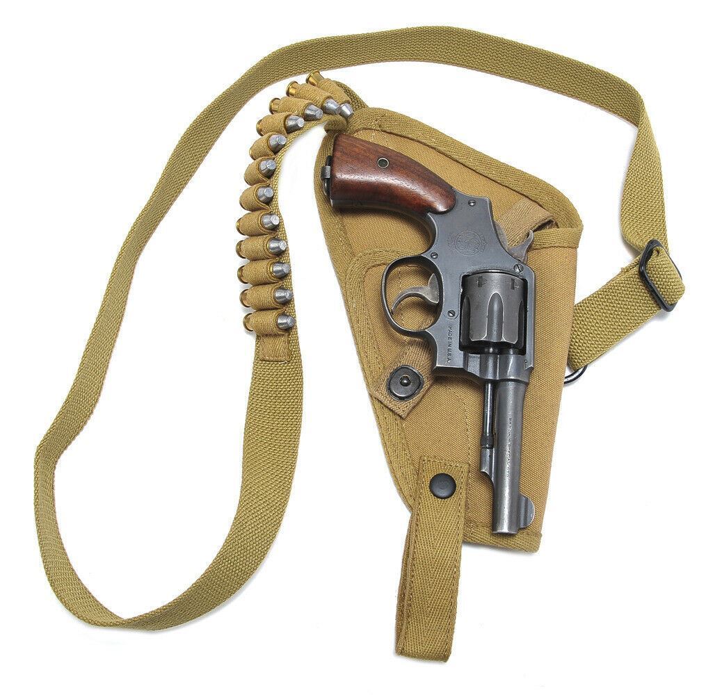 US M3 Victory Revolver Pilots Canvas Shoulder Holster with Shell loops Khaki