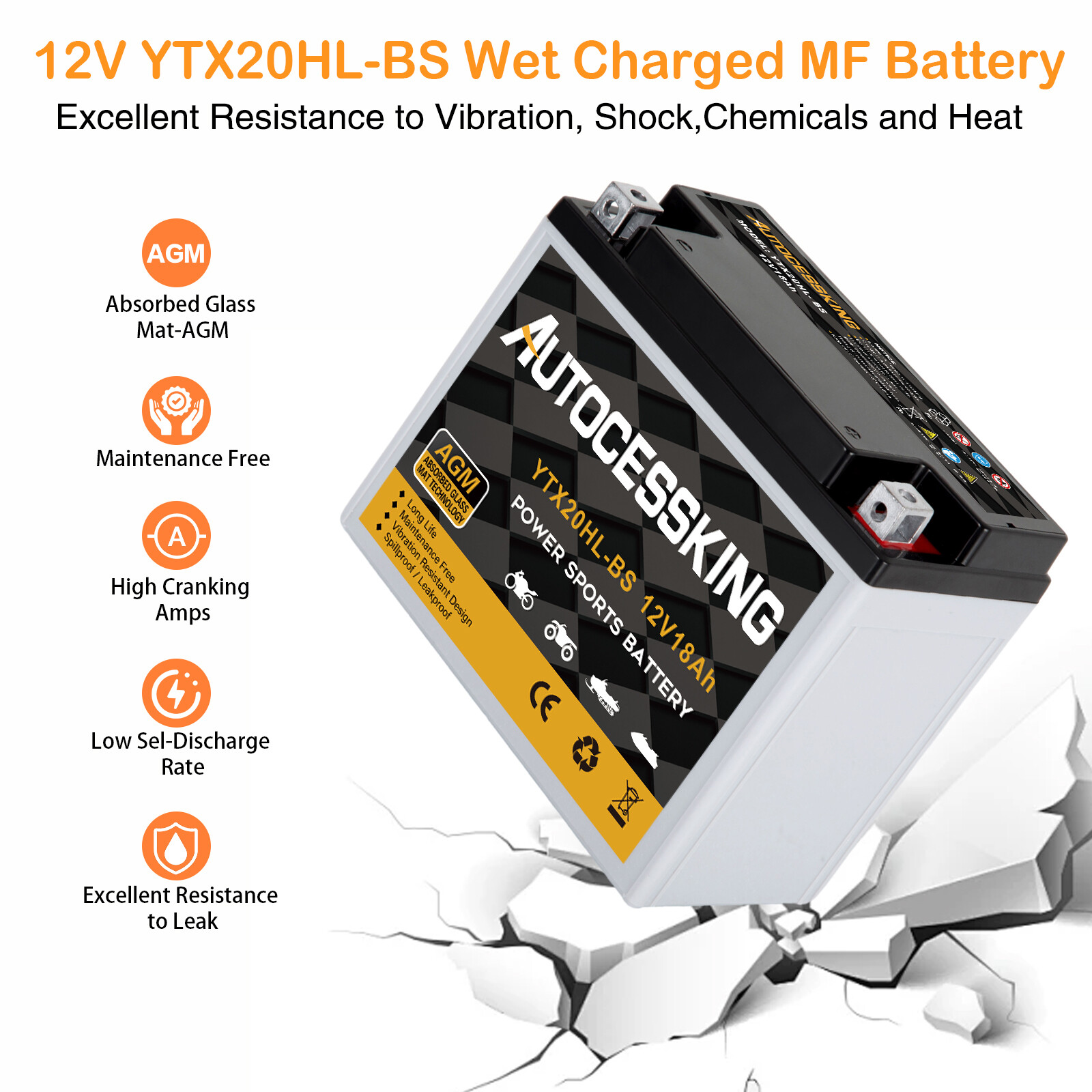 YTX20HL-BS AGM Battery Sealed Lead Acid Power Sport 18AH for Motorcycle ATV UTV