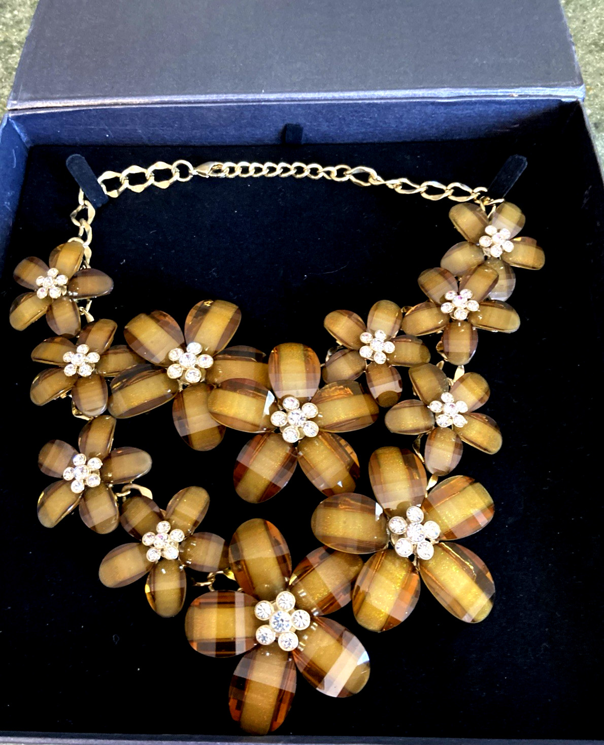 CZ FOR KENNETH J LANE Huge Topaz Flower Bib Necklace In original box new