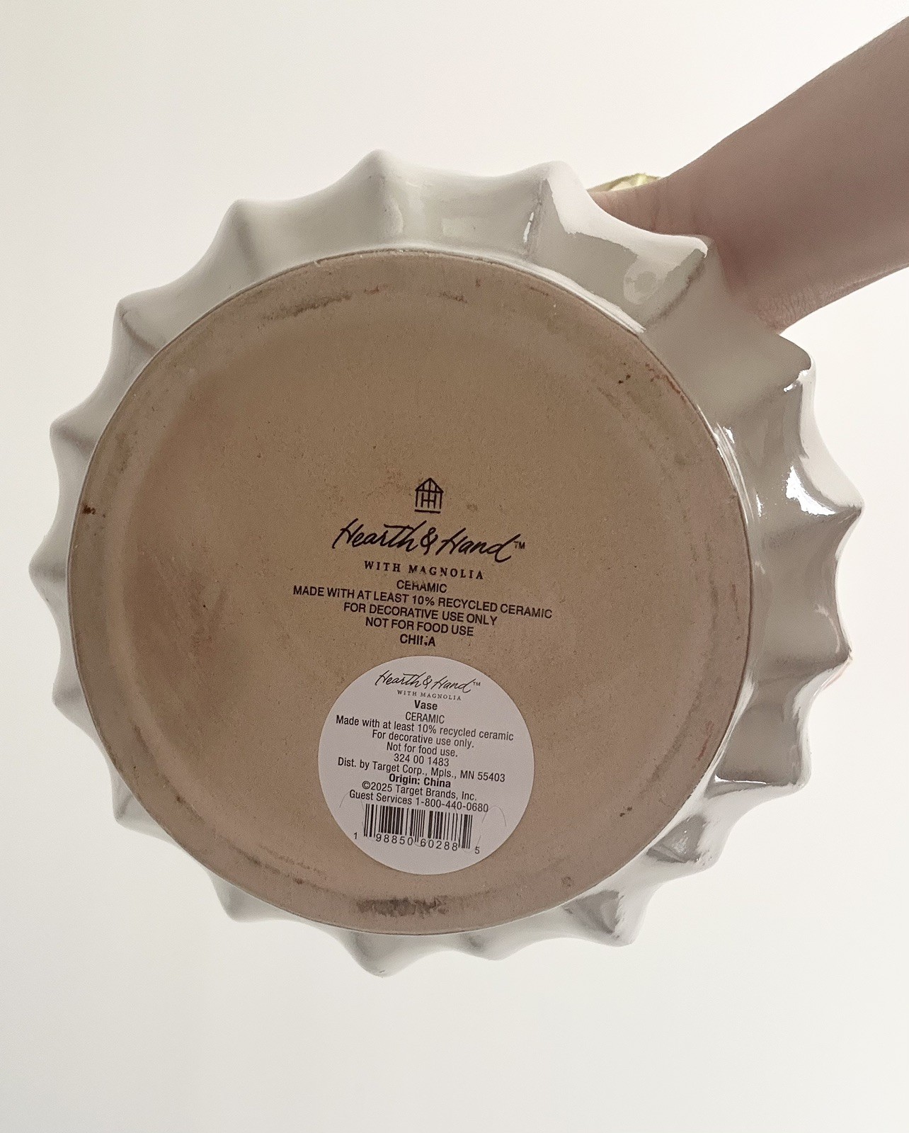 9" Pleated Ceramic Vase Sour Cream - Hearth & Hand with Magnolia NEW-TARGET