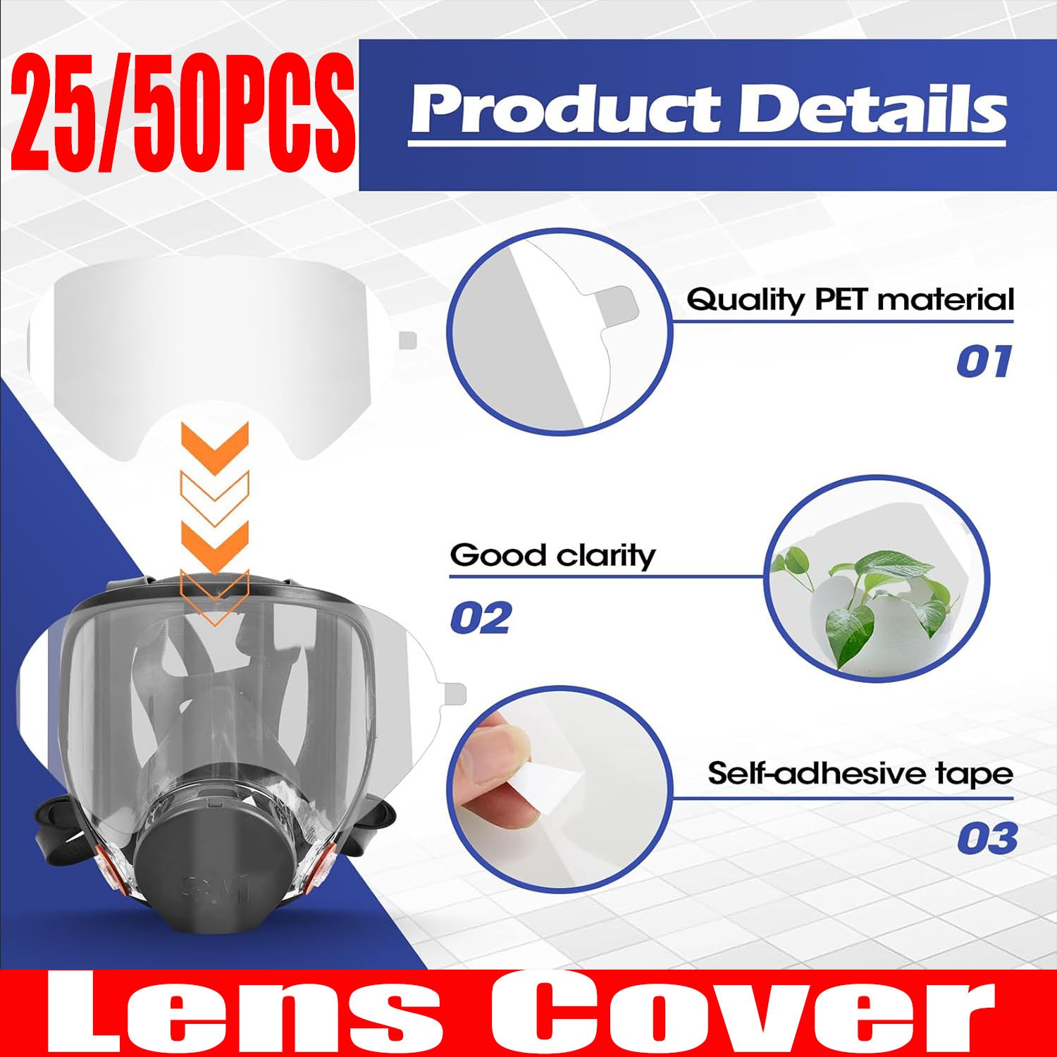 50/25X Peel off Lens Cover for 3M 6885, 6000, 6700, 6800, 6900 Faceshield Cover