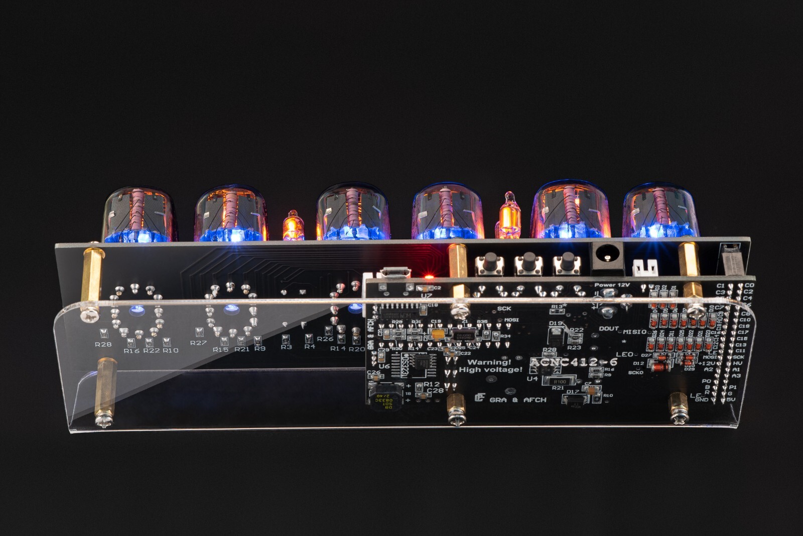 IN-12 Nixie Tubes Clock on Acrylic Stand with Sockets 12/24 UPS FREE Shipping