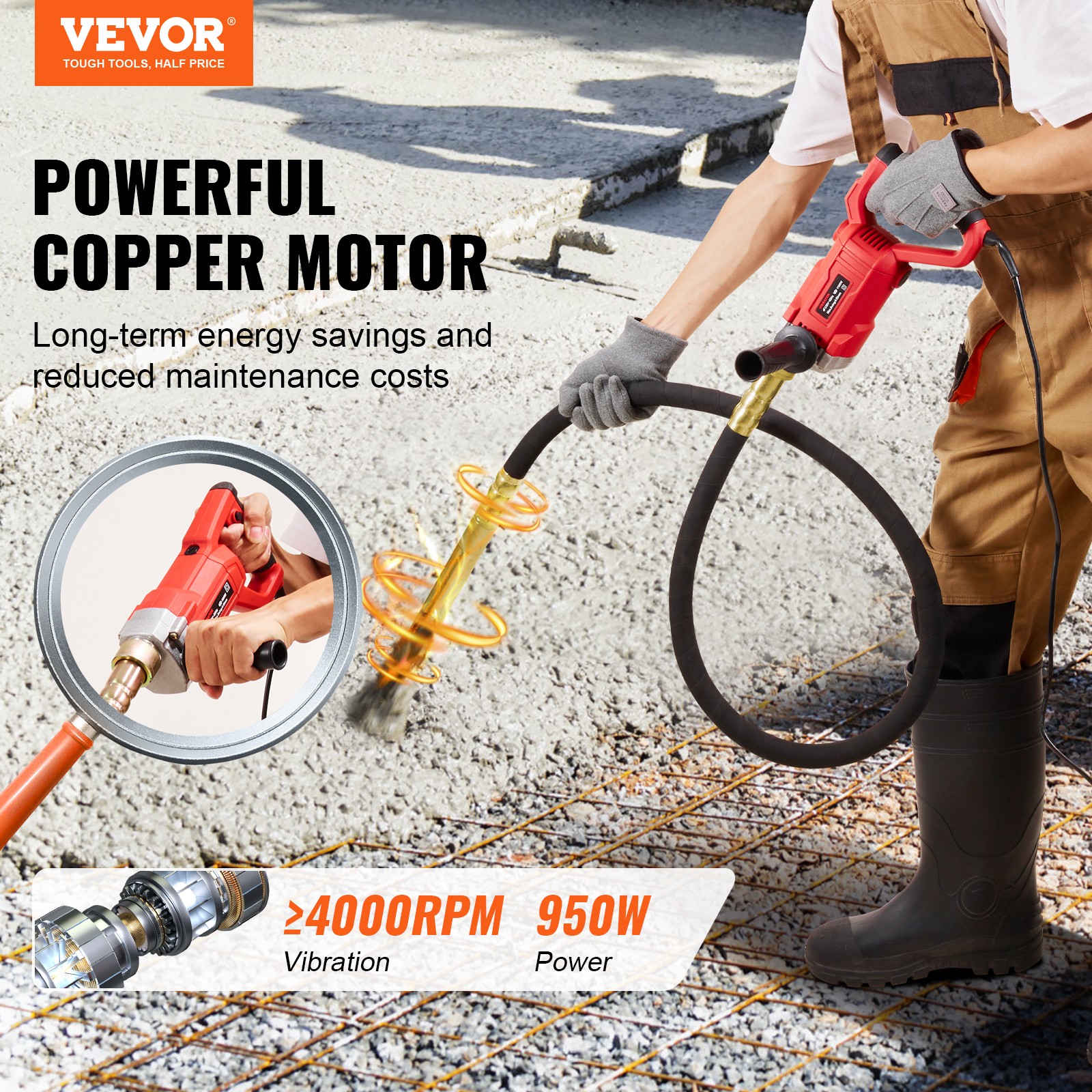VEVOR Handheld Electric Concrete Vibrator 800W 6.6 feet Shaft Air Bubble Remover
