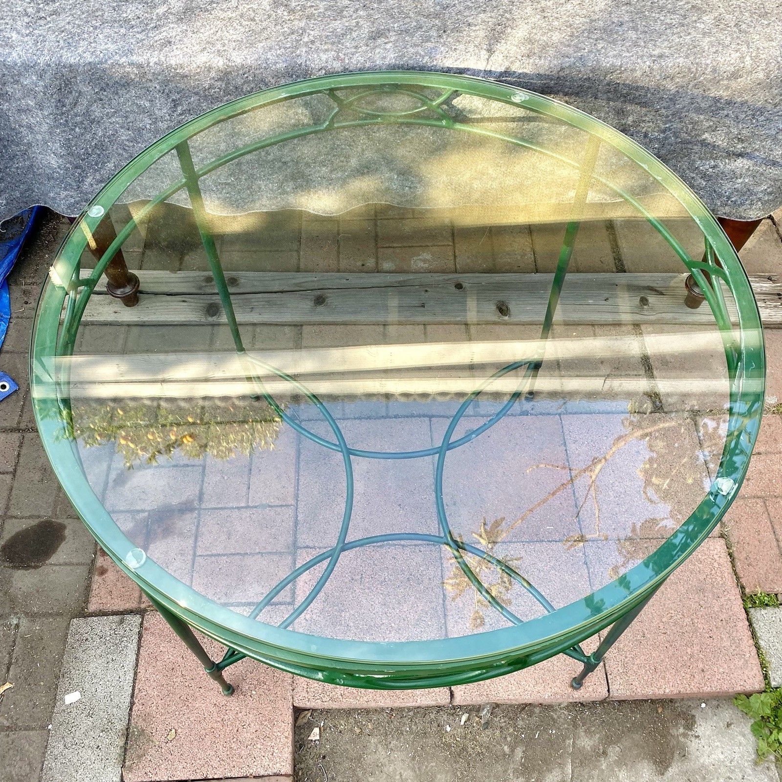 Vintage Salterini Wrought Iron Round Patio Table with Glass Top