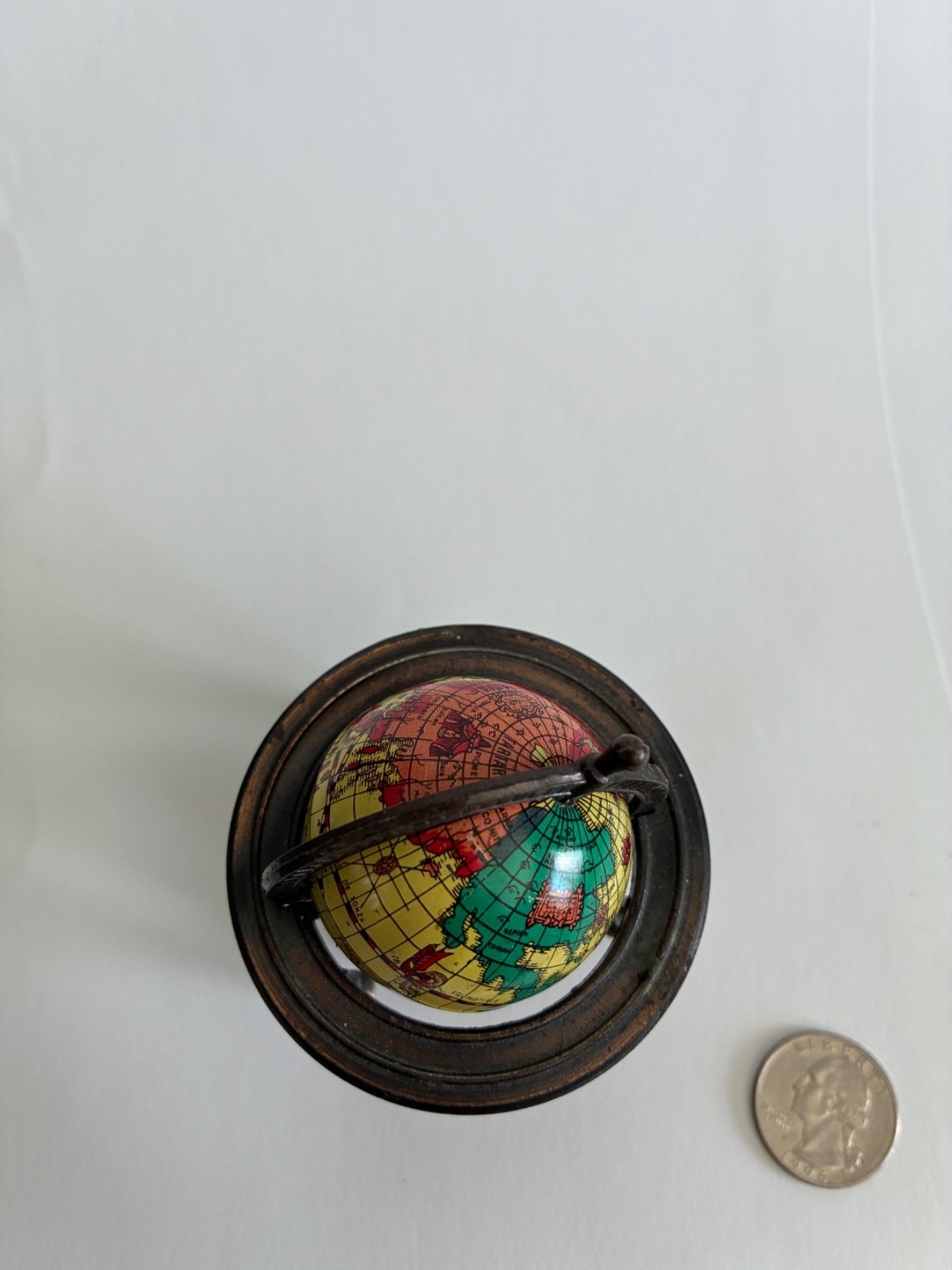 Vintage Metal Die-Cast Pencil Sharpener w/Miniature Replica Spinning Globe