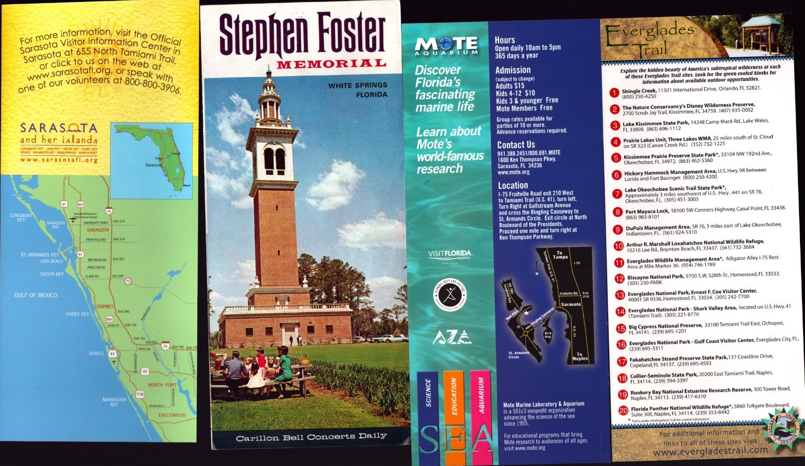 Florida Travel Brochure Lot of 4 Sarasota Everglades Mote Aquarium Dolphins