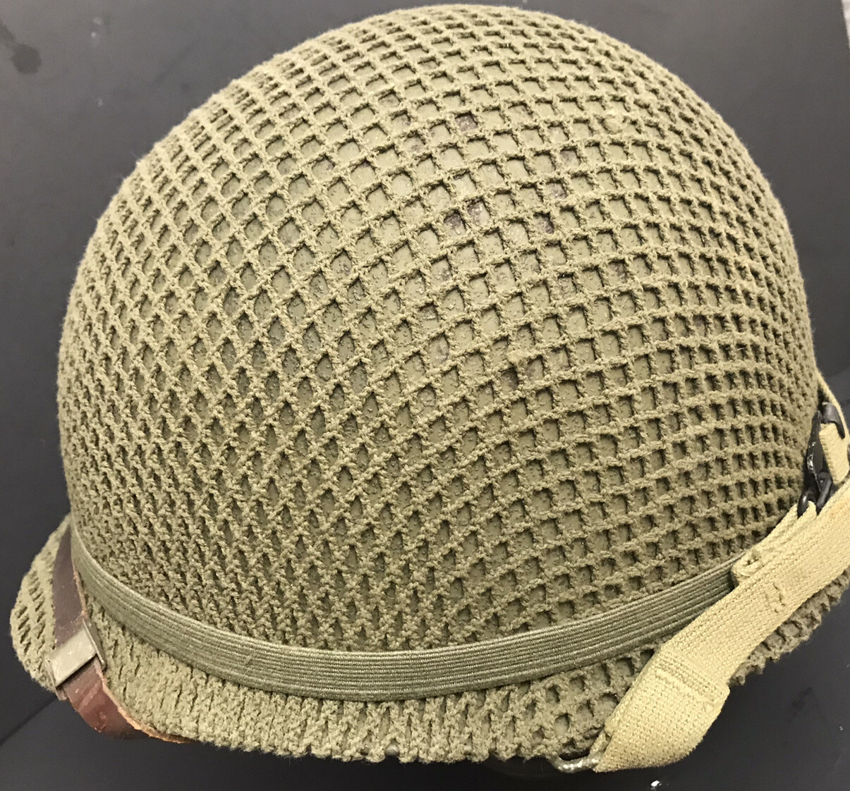 ORIGINAL WWII Woven Square Pattern M1 Helmet Net from US GI OD Camo Shrimp Net 1