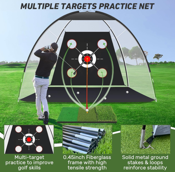 Red de golf 10x7ft con alfombra práctica entrenamiento swing interior exterior