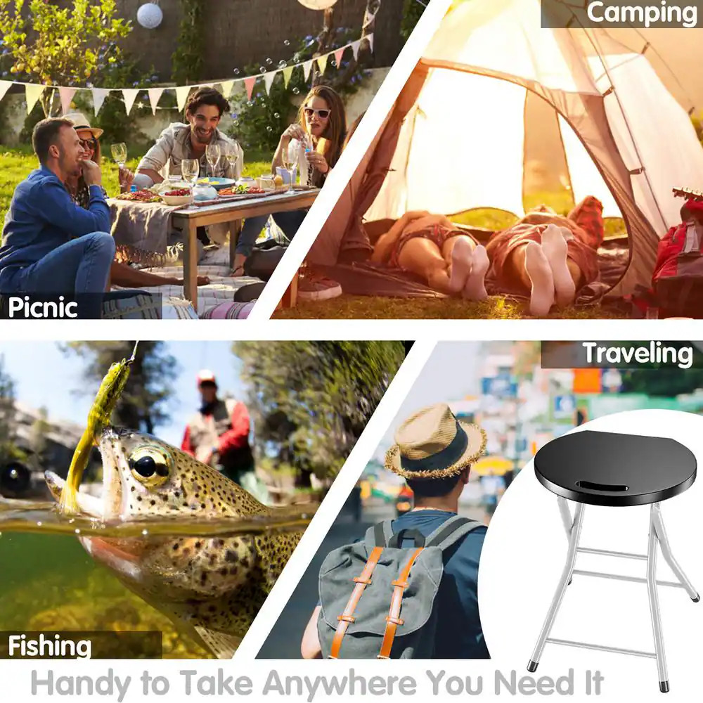 28 In. Black Backless Metal Sturdy Frame Portable Folding Bar Stools Lightweight