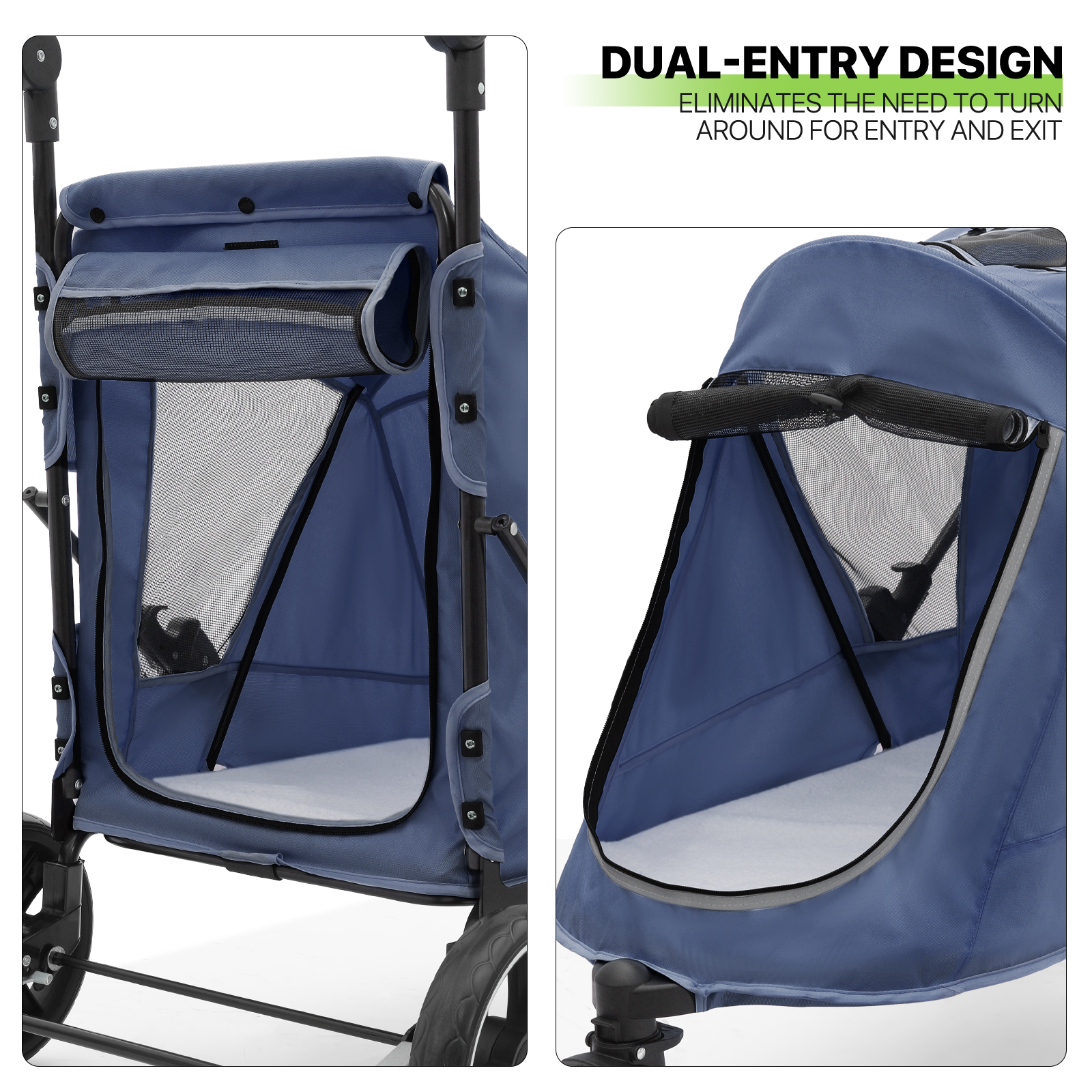 Folding Dog Stroller Blue Portable Pet Travel Carrier Cart w/Foot Activated Lock