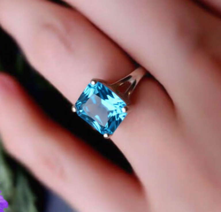 Swiss Blue Topaz Gemstone Handmade 925 Sterling Silver Jewelry Ring All Size