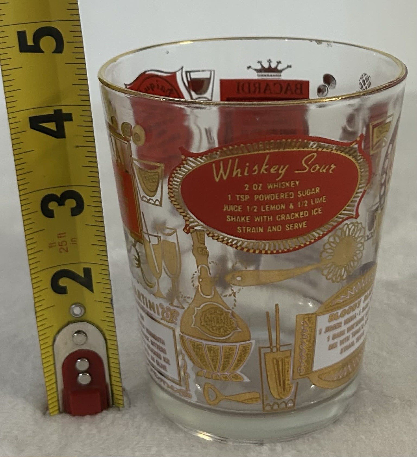 3 Vintage Jeannette Glass MCM Cocktail Recipes, Red/Gold 1950-1960s