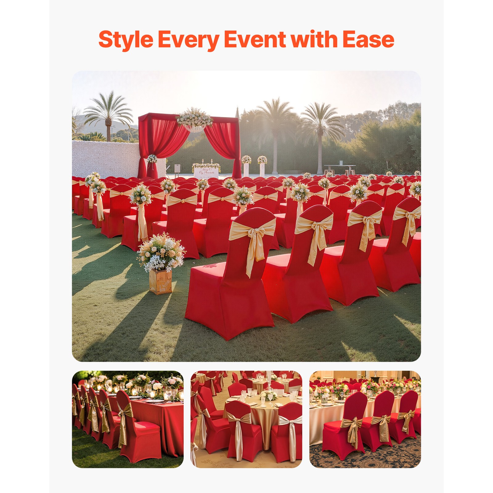 Uimoso 50PCS Red Spandex Chair Covers for Weddings, Parties, and Dining Events