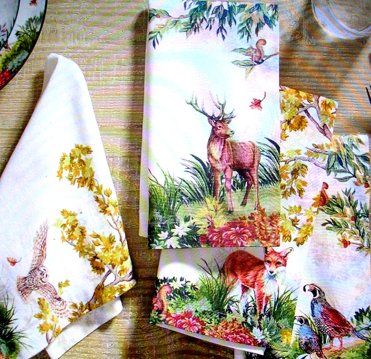 POTTERY BARN FANTASTICAL FOREST NAPKINS SET OF FOUR COTTON & LINEN NEW WITH TAGS