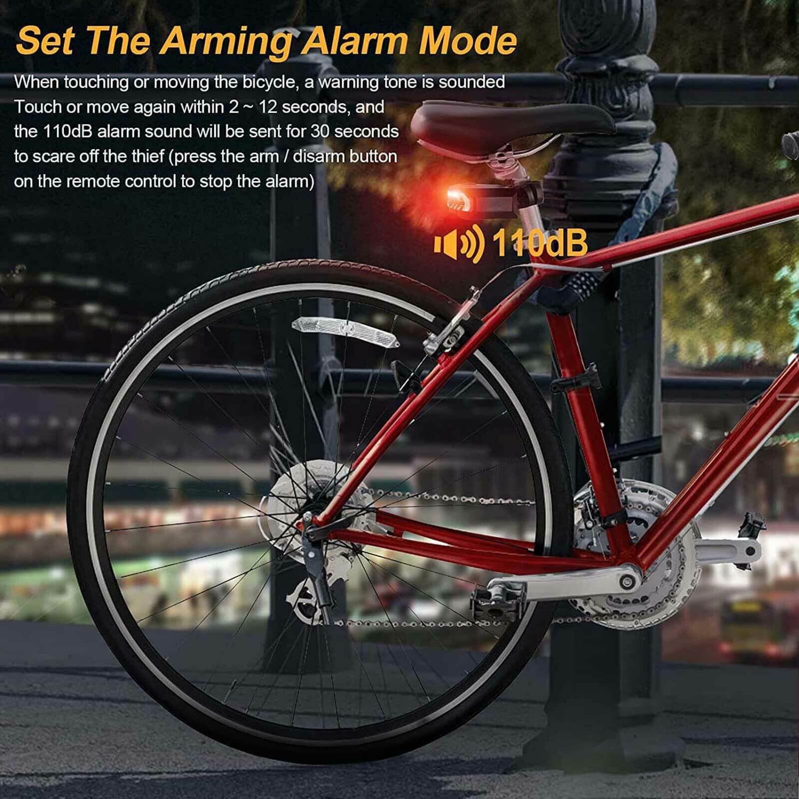 Wireless Bicycle Anti-Theft Alarm Vibration LED Bike Tail Lights USB with Remote