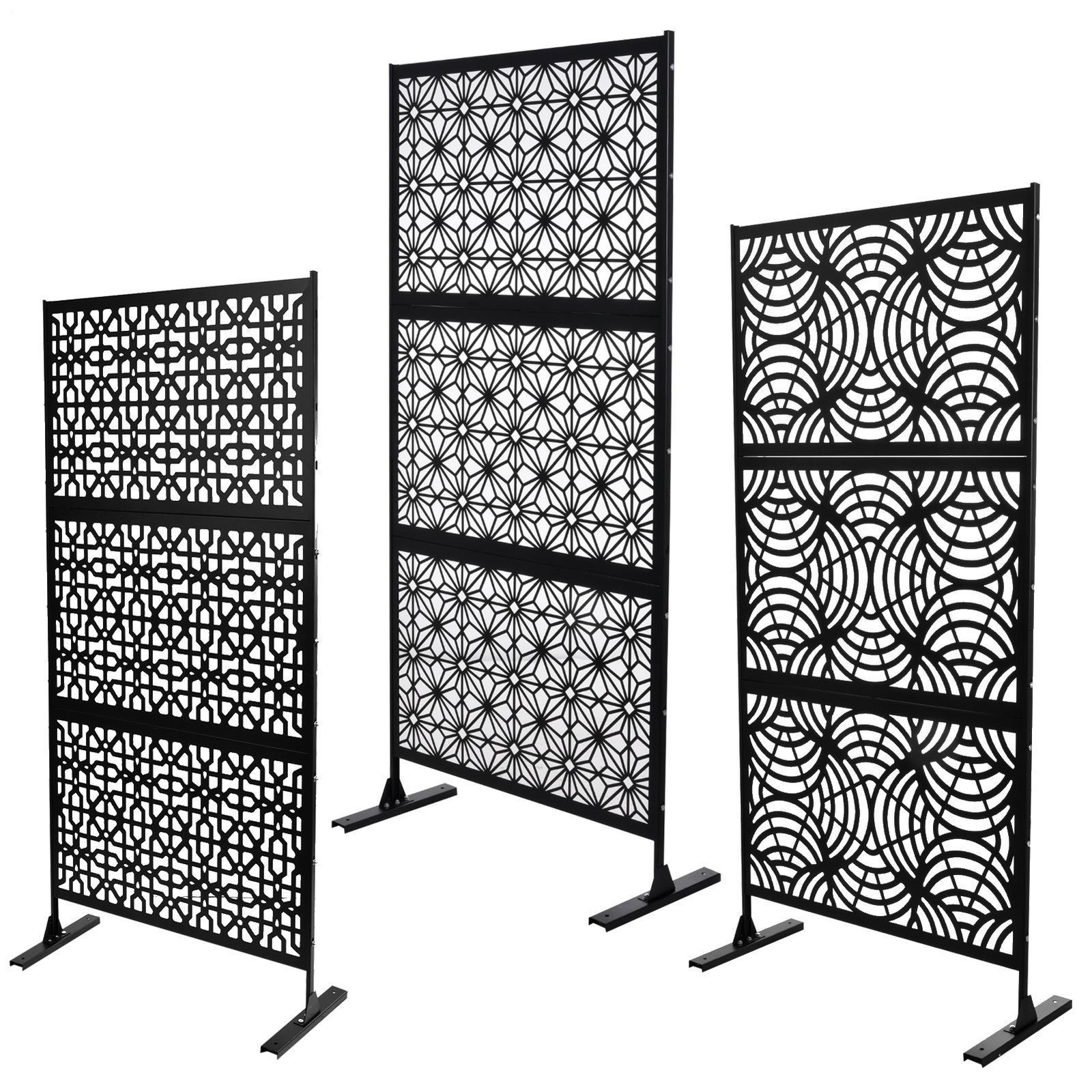 Metal Outdoor Privacy Screen - Freestanding, Decorative Fence (3 Panels)