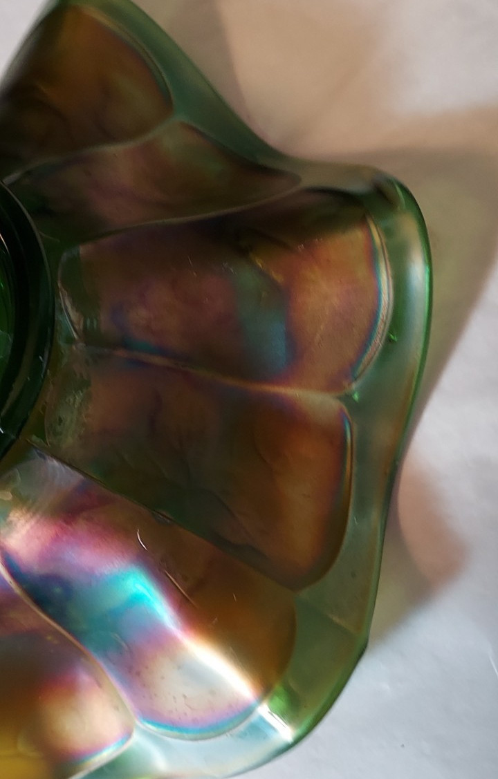 Fenton Grape and Leaves Green Iridescent Carnival Glass Bowl 1911-1918