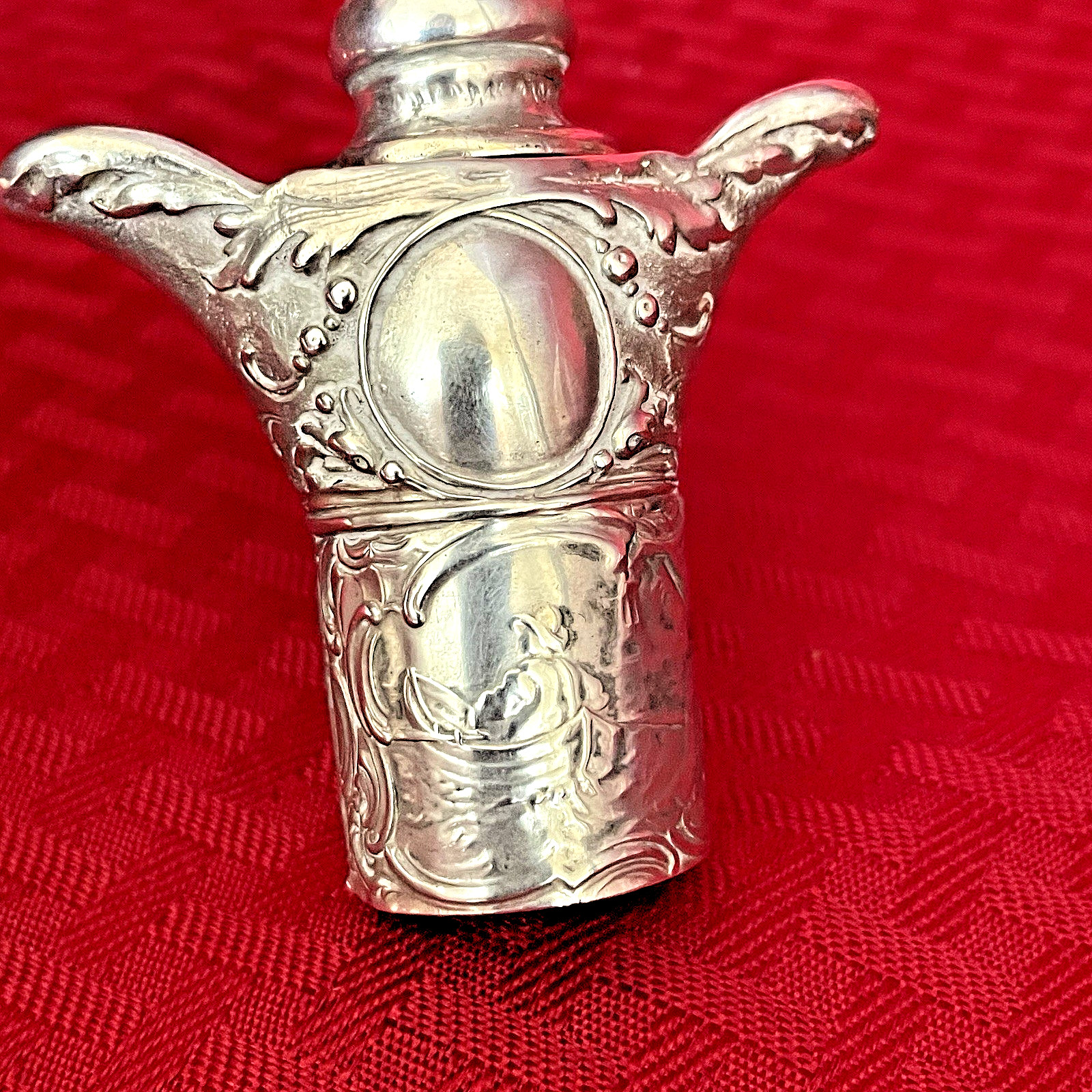 ANTIQUE GERMAN HANAU .800 SILVER OVERLAY ON ETCHED DECANTER