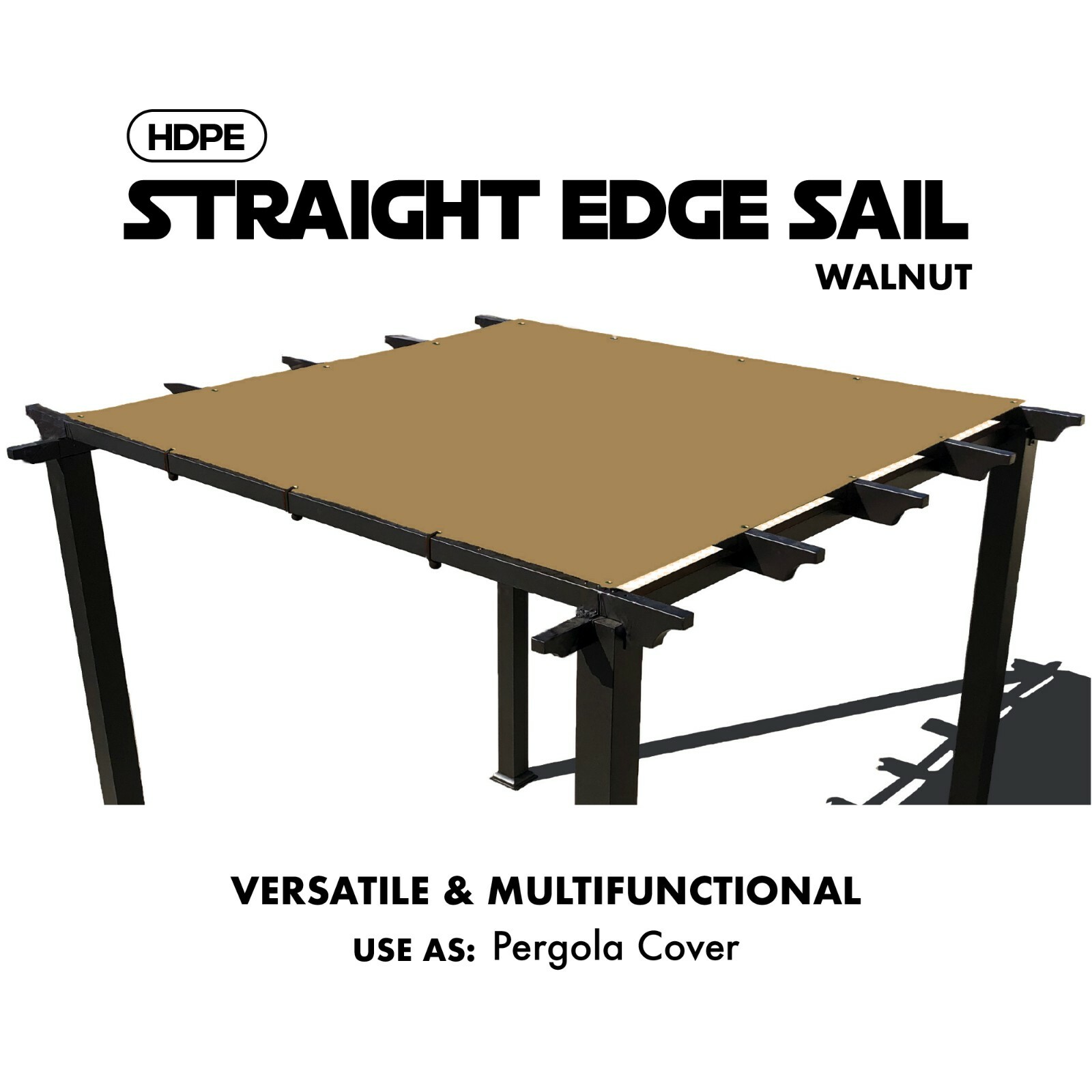 90% Straight Edge Sun Shade Sail, Pergola Cover Canopy Shade W/ Grommets Walnut