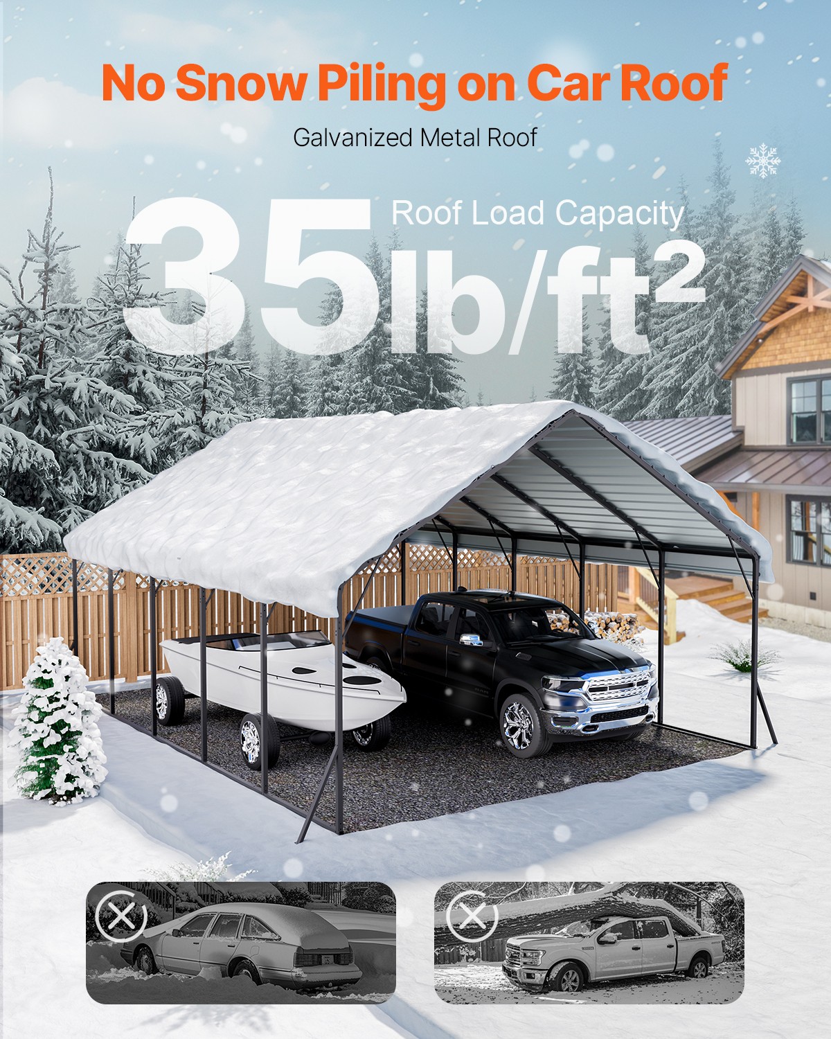 VEVOR 20 x 24 ft Heavy Duty Metal Carport Outdoor Boat Shelter