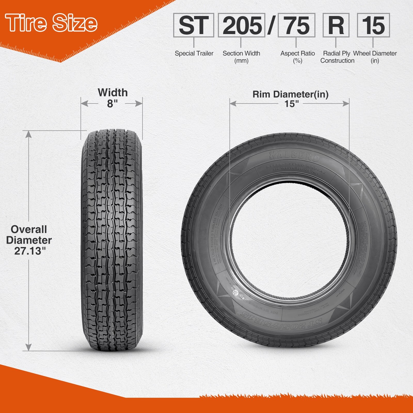 Set 4 ST205/75R15 Trailer Tires Radial 8Ply 205/75/15 Load Range D Tubeless Tyre