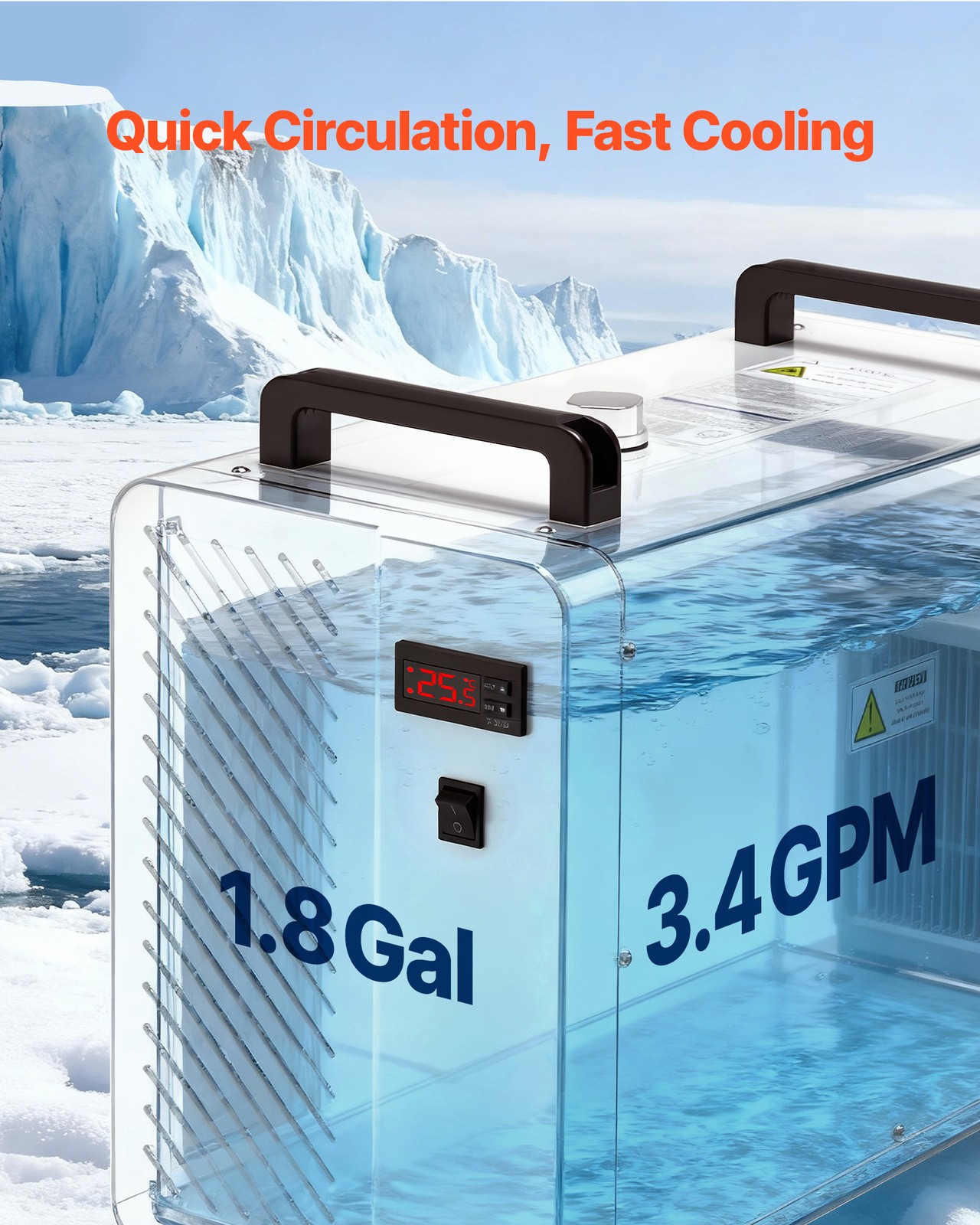 VEVOR Industrial Water Chiller 5460 BTU/h Water Cooler with Compressor 3.4 GPM