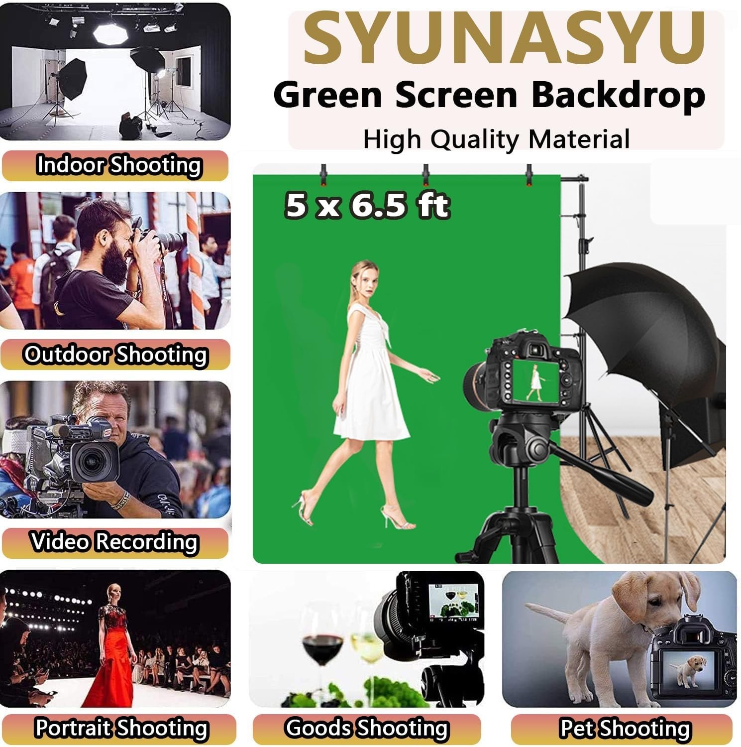 Green Screen Backdrop, 5 X 6.5Ft Greenscreen Background for Photoshoot, Small Gr